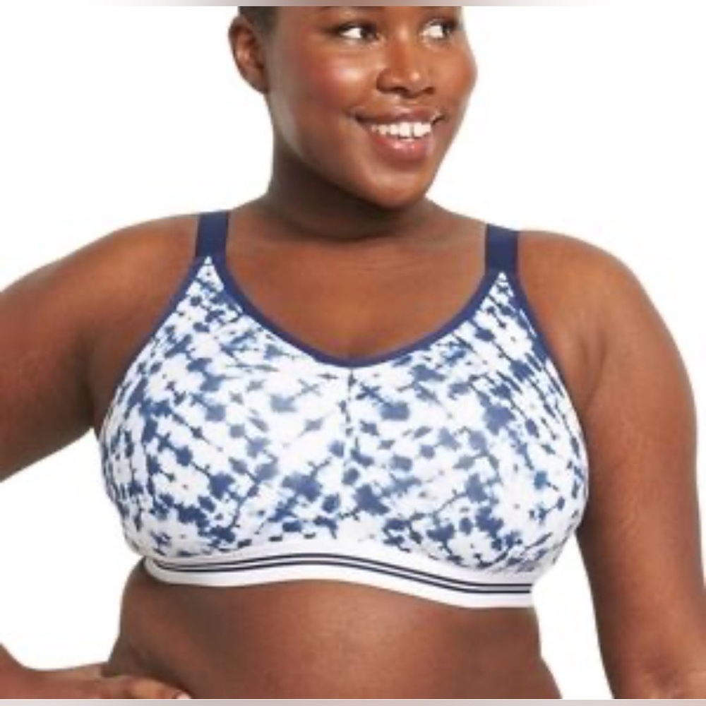 Cacique Tie Dye 44C Cotton Unlined No-Wire Bra Abstract Floral Wireless Blue